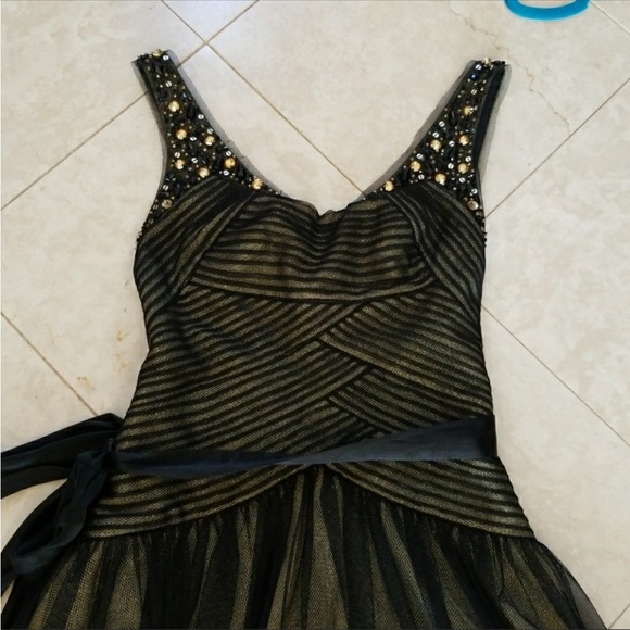 Layered Gold and Black Tulle Formal Cocktail Dress - Picture 6 of 8